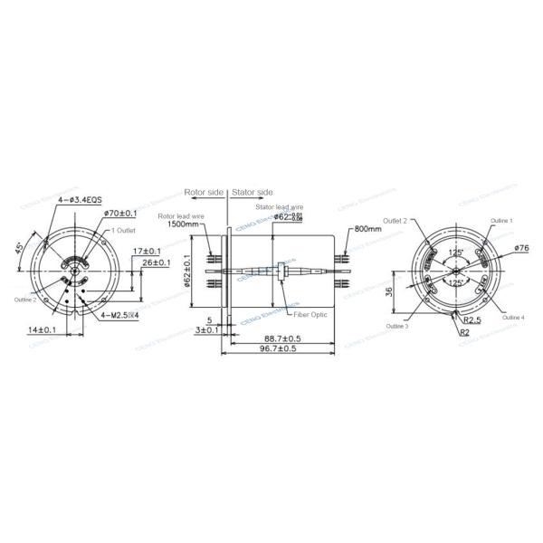 Electrical Fiber Optic Rotary Joint Slip Ring 1550nm With Low Temperature