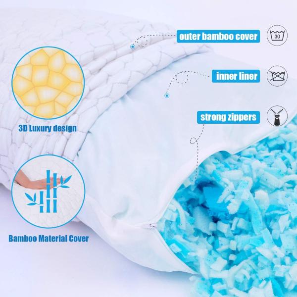 2 Pack Shredded Memory Foam Cooling Bed Pillows for Side Back Stomach Sleepers