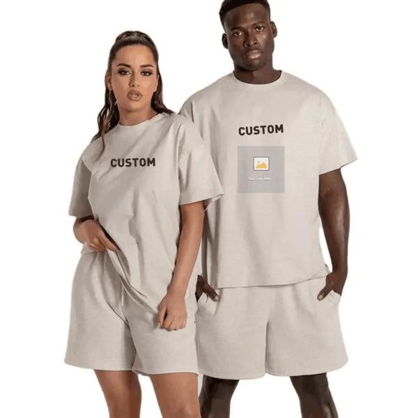                  Customized Women Summer 2 Piece Tracksuit Short Set Unisex Sweatsuit Printed Short Sleeve Summer Shorts T Shirt Set for Men             