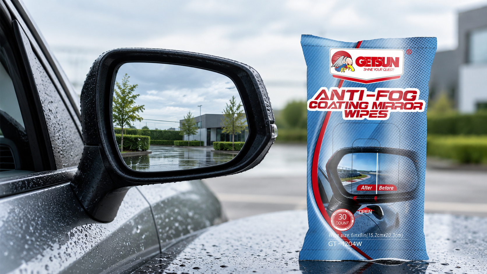 GETSUN 30 Count Anti Fog Coating Wipes for Car Side Mirrors
