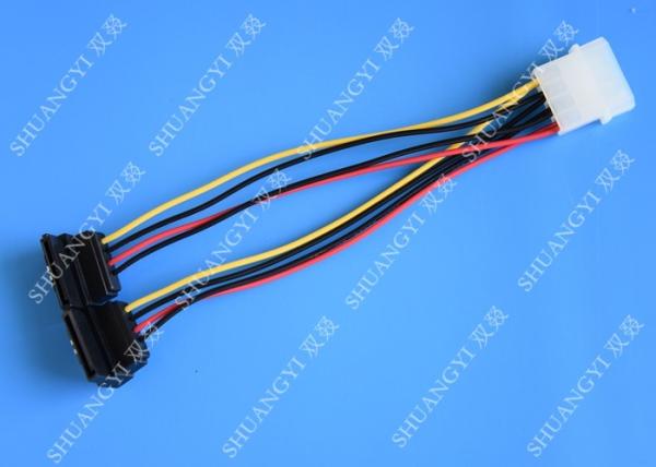 Computer Molex 4 Pin To 2 x15 Pin SATA Data Cable Right Angle Pitch 5.08mm