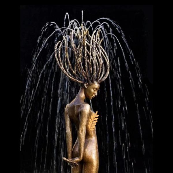 Bronze Woman Fountain Statue Lady Tossing Hair Sculptures Person Figure