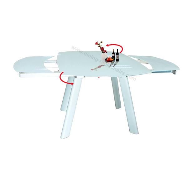 Супер белый закаленный стеклянный обеденный стол, обеденный стол расширения Хорсебелли