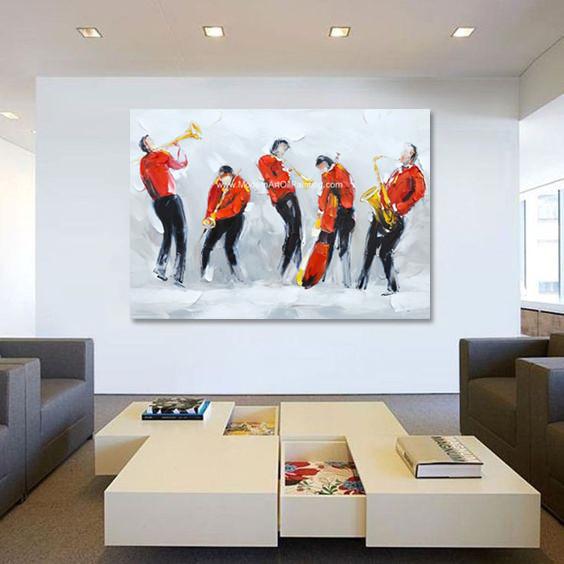 Grande tela contemporânea do poliéster dos povos da música das pinturas a óleo para a decoração da parede da sala de visitas