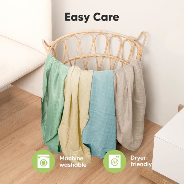 4-Pack Muslin Swaddle Blankets，Soft & Breathable Receiving Blankets for Baby