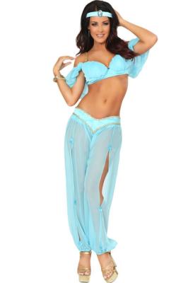 Arabian Princess Genie  Halloween  Adult  Costumes Greek Goddess Dress Blue Color
