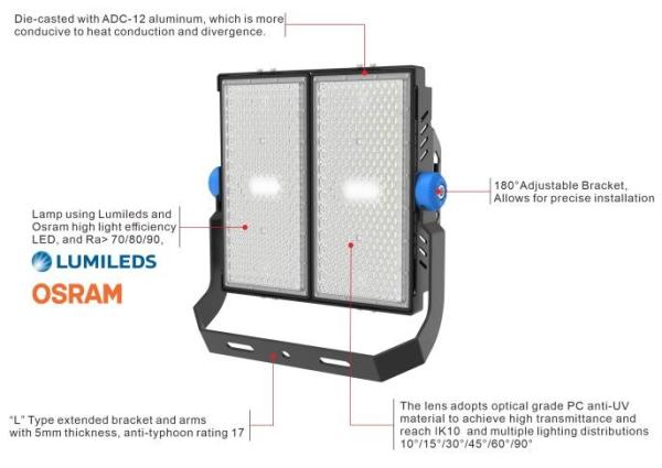 1000w Led High Mast Light Estádio Desportivo L Luz de Inundação Exterior EMC3030 20m Iluminação Externa