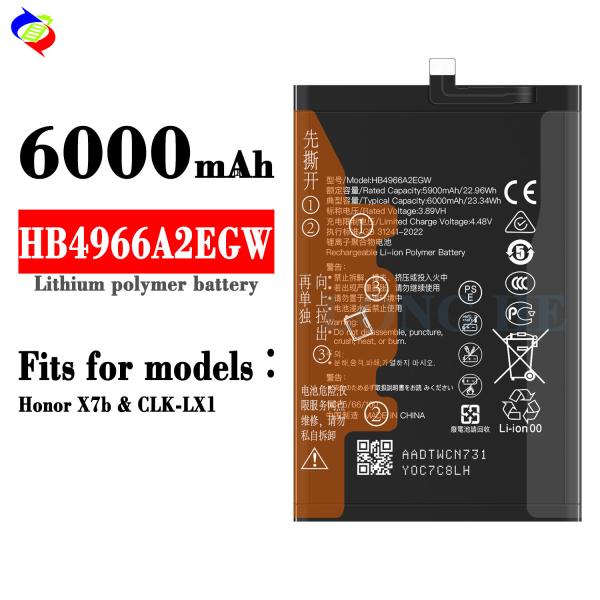 High Capacity Replacement Rechargeable Batteries HB4966A2EGW for Huawei Honor X7b CLK-LX1 6000mAh