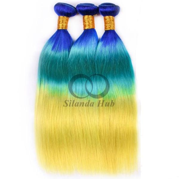 Blue/Light Blue/Yellow Straight Remy Human Hair Bundles Sew In Weave Bundles Brazilian Bundle Deals