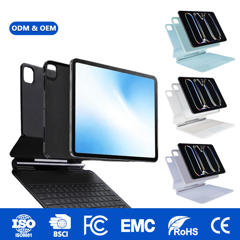 OEM Custom Detachable Keyboard Case for iPad 11 with Trackpad, RGB Backlit, US/UK Layout, 64 Keys, Pen Holder & Removable Cover