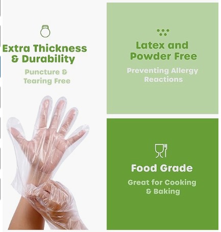Haixin Health Comfy Package Disposable Poly Plastic Gloves for Cooking LDPE Gloves Latex & Powder Free- One Size Fits Most CE