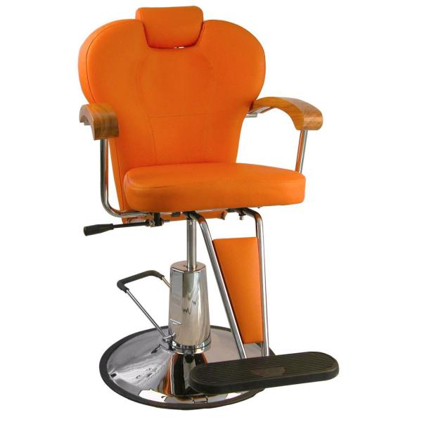 Wooden Armrest Salon Barber Chair Heavy Duty With Orange Color , Round Base
