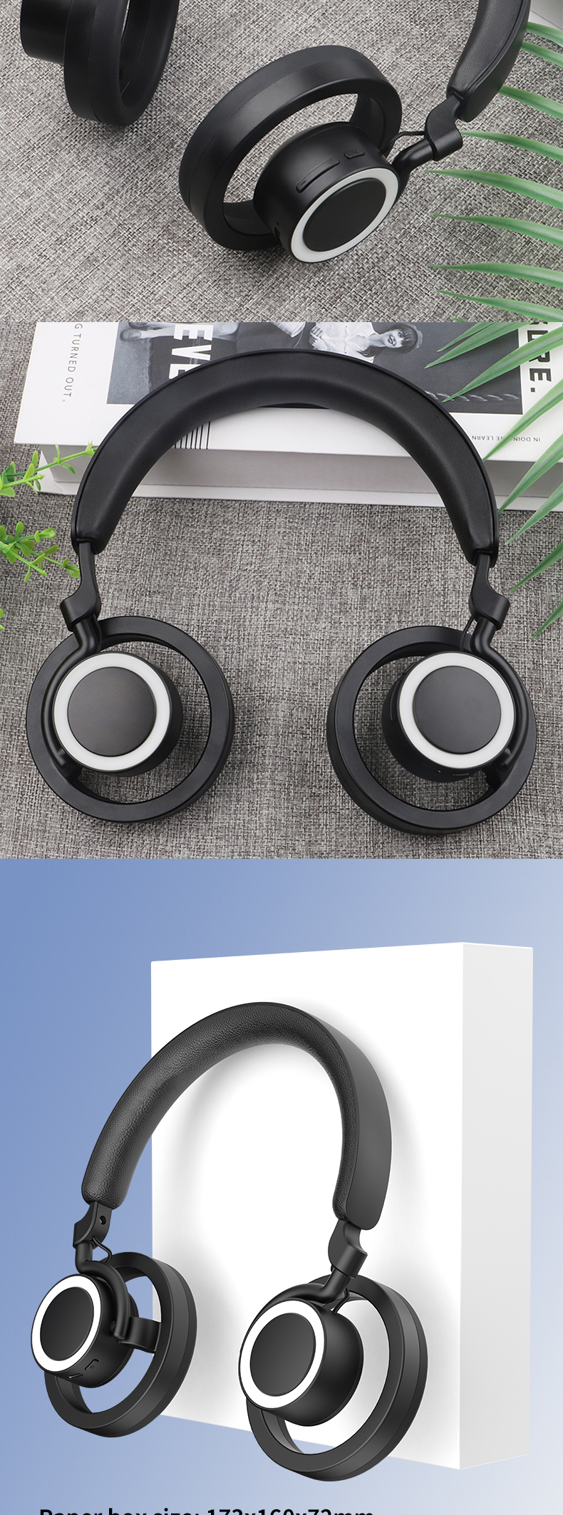 GR800 Open‑Top Open Ear Headphones, Directed Music Transmission Wireless Bluetooth Headset, 360° Surround Sound, Long Battery Life Over‑Ear Open Ear Stereo Headphones for Sports & Daily Use
