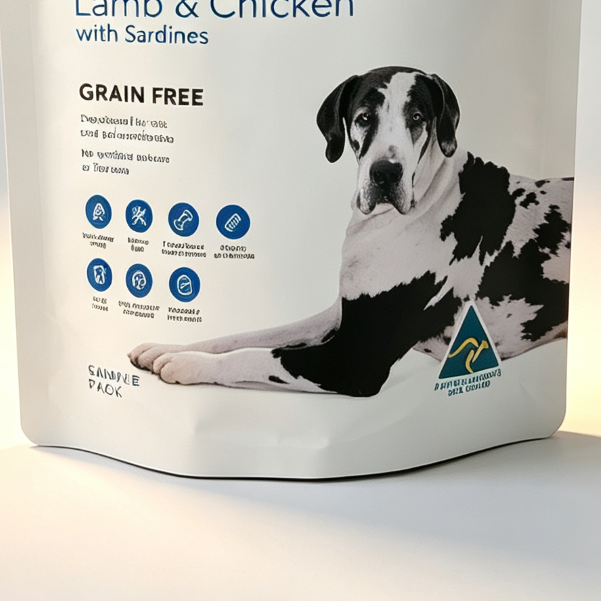 High Barrier Aluminum Foil Doypack Pouches With Easy Tear Ziplock | Custom Printed Stand Up Dog Treat Pouches For Adult Large Breed Grain Free Lamb Chicken Sardine Kibble OEM