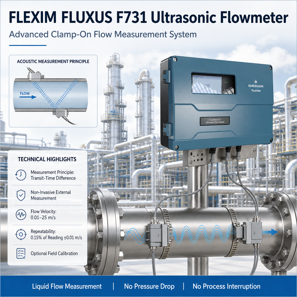 FLEXIM FLUXUS F731 Clamp-On Ultrasonic Flow Meter with Non-Intrusive Flow Measurement and Bidirectional Capability for Wide Pipe Size Range