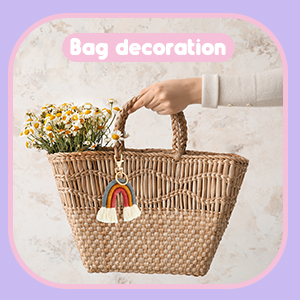 Rainbow Keychain Macrame Weaving Rainbow Tassel Keychains Car Keyring Holder Jewelry for Bag Wallet Purse Women