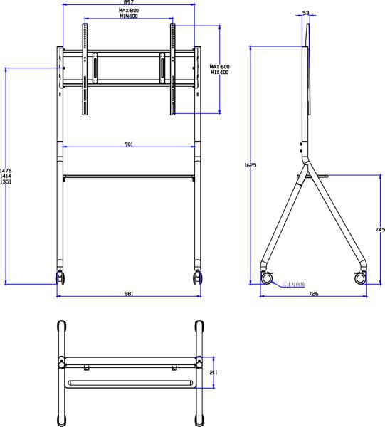 New Arrive Interactive Whiteboard Stand Movable 42 To 75 Inch TV Monitor Lifting Mobile Stand Max Bearing 60KGS Powerfull Wheels Easy Move For Interactive Whiteboard Mobile Stand