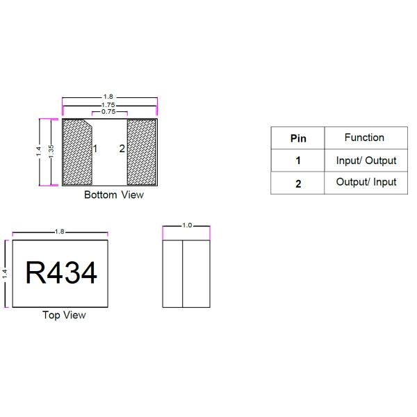 1814 SAW резонатор 433,92 МГц ± 150 КГц 2.2 дБ Макс.