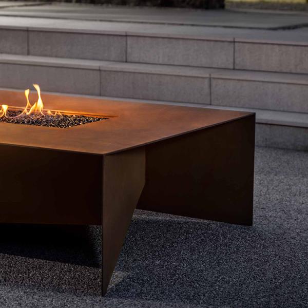 72 Inch Rusty Rectangular Corten Steel Fire Table Wood Burning