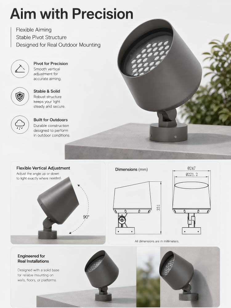 80W Multi Mount Outdoor LED Flood Lights Adjustable Tilt Heavy Duty Metal Landscape Spotlight