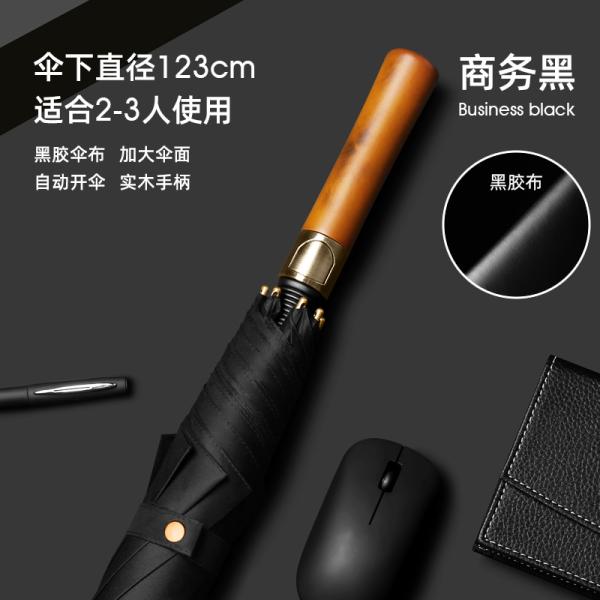 Fibreglass Shaft Wood Auto Straight Umbrella Windproof Male and Female Large Long Handle