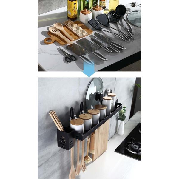 Matte Black Wall Mounted Utensil Holder , SUS304 Spice Shelf Organizer