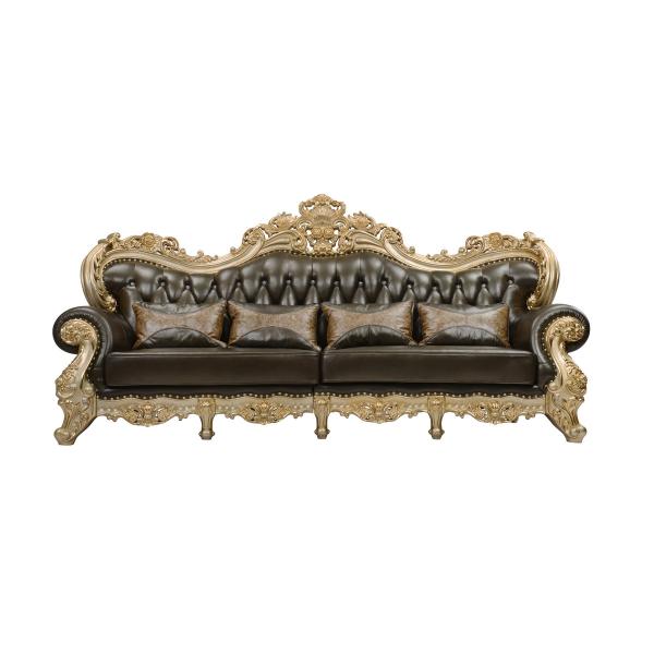 Brown Genuine leather 1+2+3seat Sofa in Classic carving Furniture Sliver color Joyful Ever