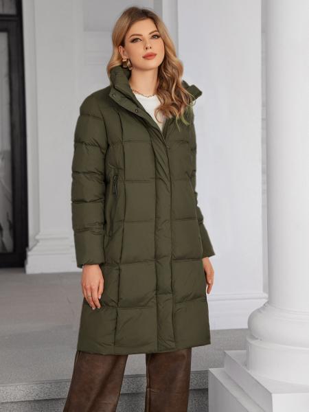Curry / Bronze Long Down Coat Womens Long Padded Coat Long Sleeve