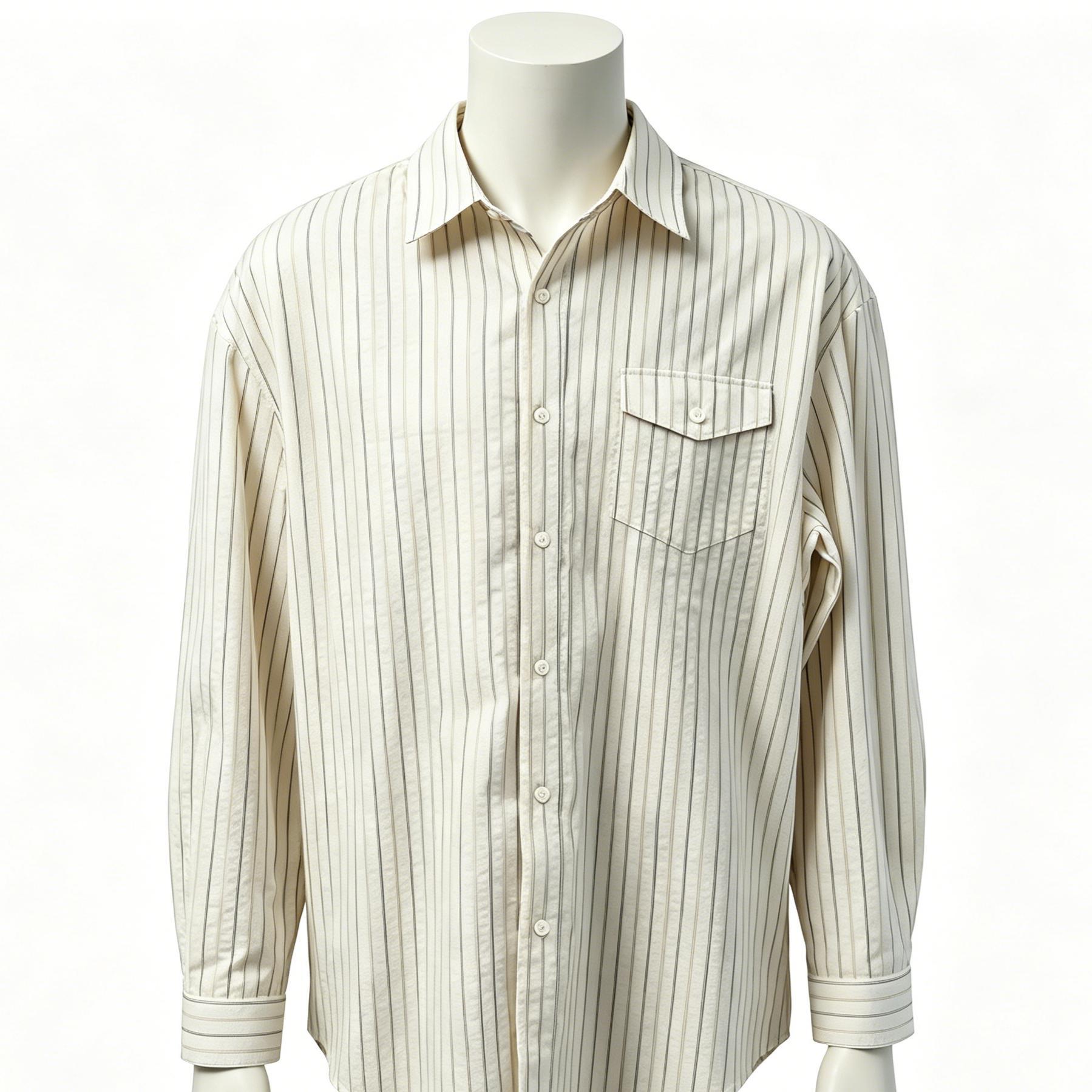Casual Oversized Long Sleeve Top Striped Cotton Blend Button Up Shirt