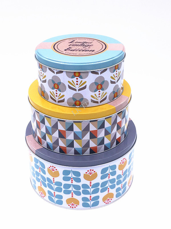 Food Grade Round Tinplate Cookie Tin Box Printing With Rolled In Edge Lid