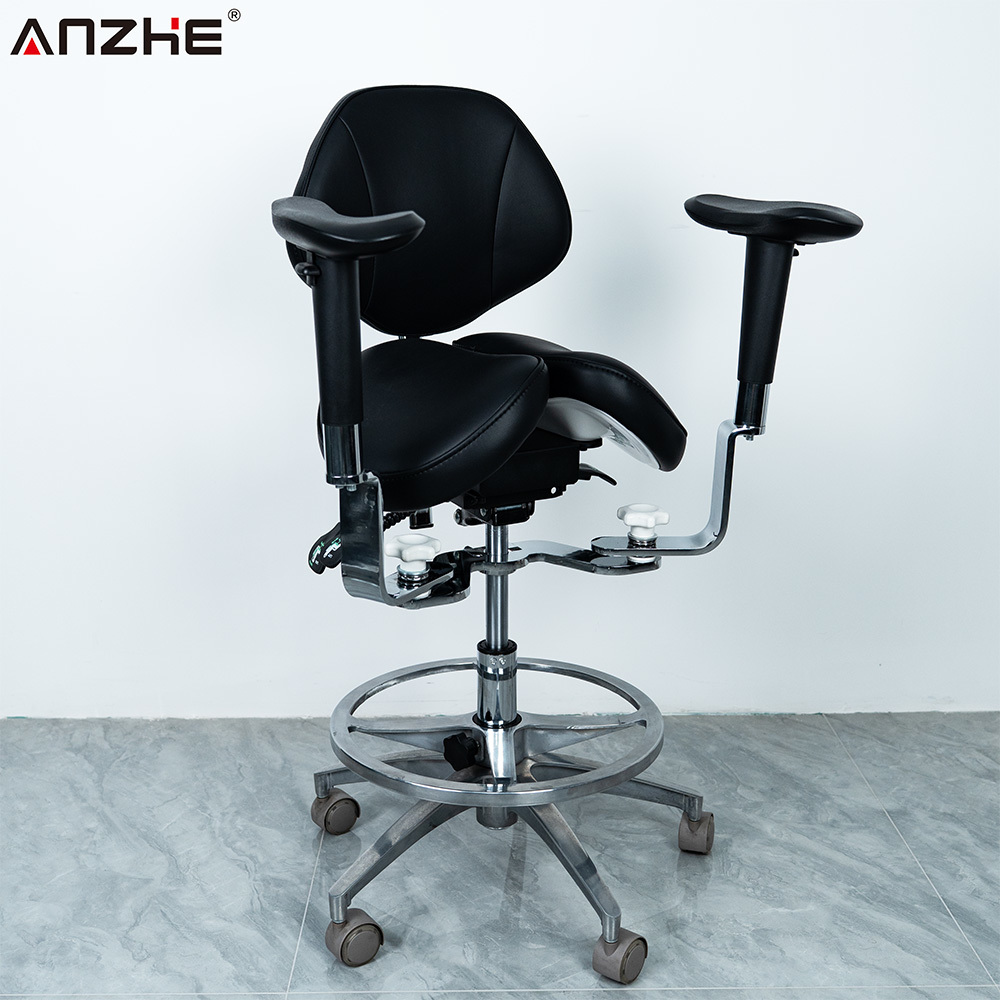 Ergonomic Split Saddle Dental Stool Adjustable Height Medical Doctor Chair with Custom Color Microfiber Leather PU Upholstery