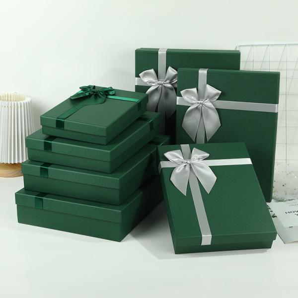 Customized Rectangular Gift Box With Lid And Dark Green Packaging Box With Bow Photo Album Clothing Gift Box