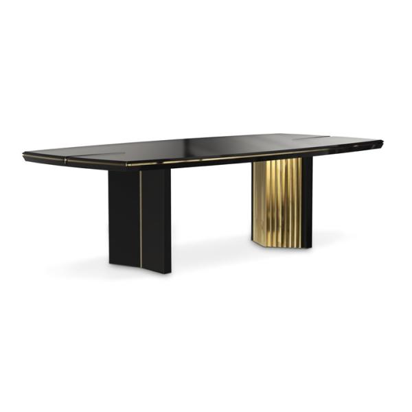 Contemporary Polished Brass Stainless Steel Black lacquer Wood Frame Dining Table