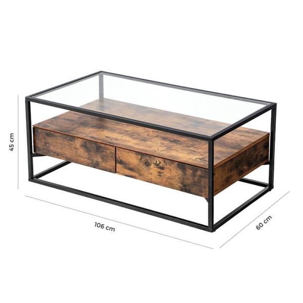 Glass Top Coffee Table With Drawer, Industrial Design Coffee Table, Coffee Table Furniture, LCT31BX