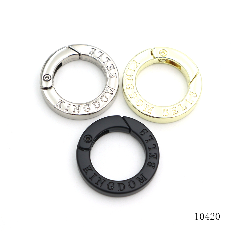 Custom Spring Ring Buckle Zinc Alloy Metal Open O Ring, OEM ODM Embossed Logo Spring O‑Ring, Custom Engraved Metal Snap Ring for Handbag Hardware Accessories