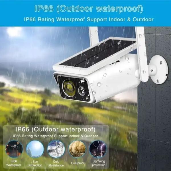IP66 Solar Powered CCTV Camera , Rechargeable Solar Panel Outdoor Security Camera