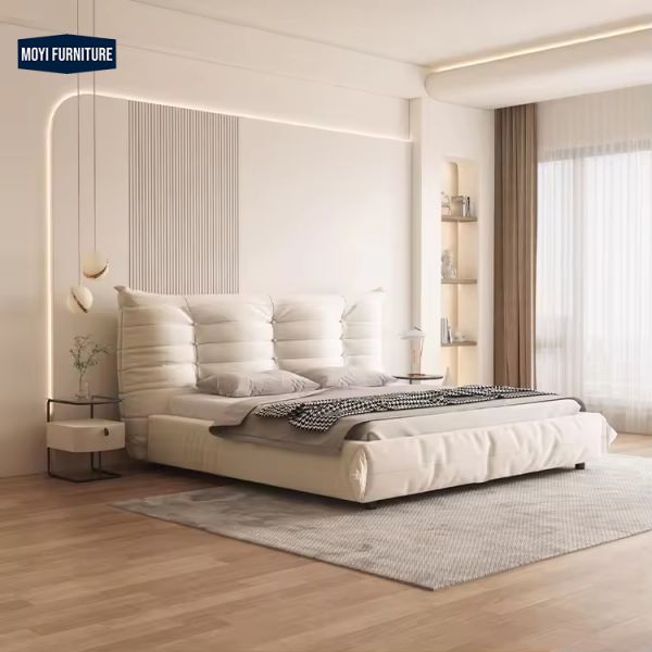 MOYI King Wooden for Room Set Furniture Leather Upholstered  Velvet Queen Luxury Velvet Full Size Platform king Bed