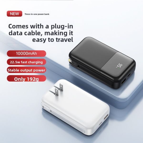 2 In 1 Plug In Power Bank 10000mAh 22.5W Fast Charging With Cables / LED Display
