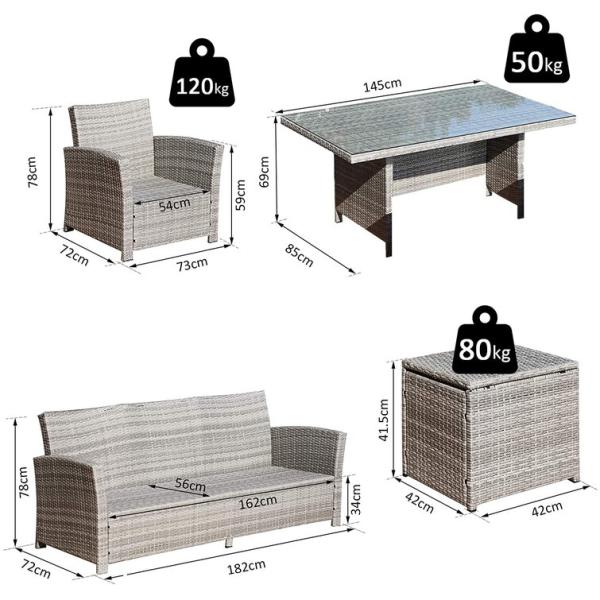Leisure Outdoor AJUNION All Hand Woven Wicker Garden Furniture Set with Tempered Glass