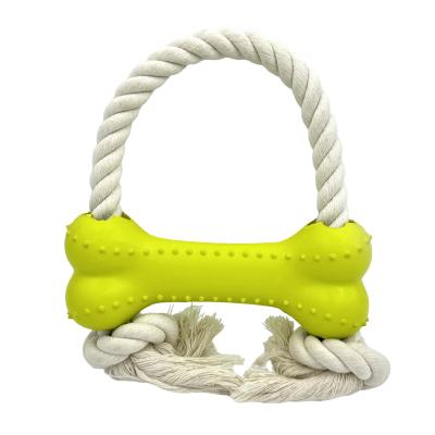 Jouet pour chien en forme d'os en caoutchouc de 6,5 x 17,5 cm avec corde en coton, durable et sûr pour les dents et les gencives