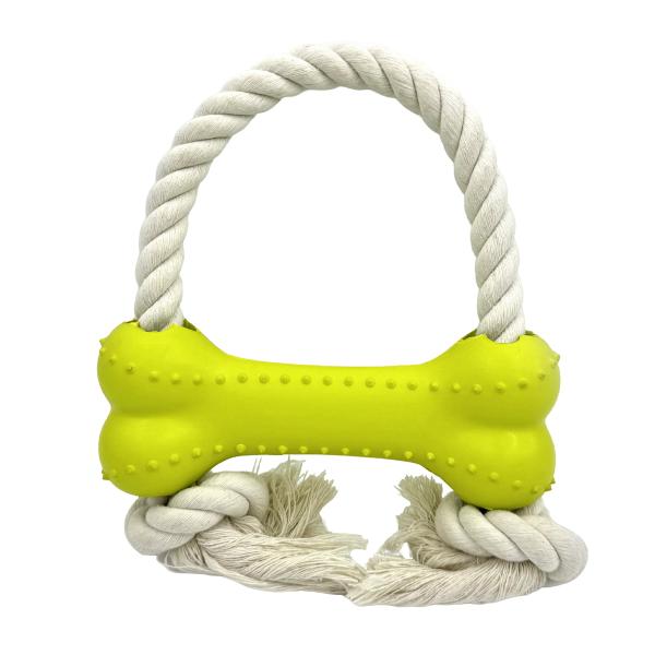 Jouet pour chien en forme d'os en caoutchouc de 6,5 x 17,5 cm avec corde en coton, durable et sûr pour les dents et les gencives