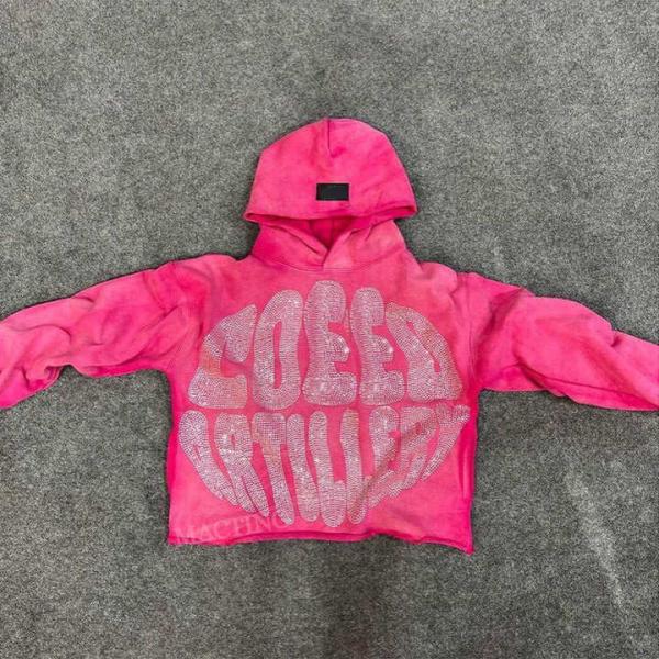 Custom Streetwear Heavyweight French Terry Cotton Acid Wash Pullover Rhinestone Cropped Hoodie Men