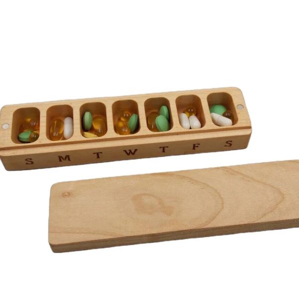 Mini Wooden Box Portable Medicine Container 7 Day Pill Case Organizer Nature