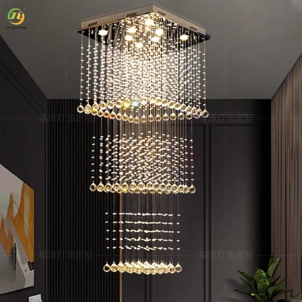 JYLIGHTING Salle de séjour carré Grand lustre de cristal Escalier de la maison Lustre de cristal Hôtel Villa moderne