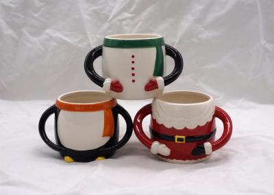 Colorful 3D Ceramic Mug Hand Painted Christmas Santa Claus Cup With Two Handle
