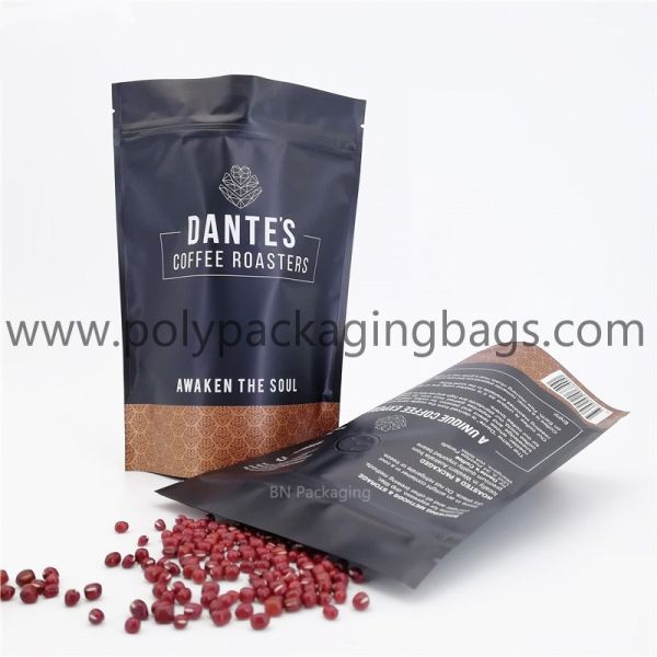 Stand up shape coffee packaging bags plastic black Mylar ziplock bag
