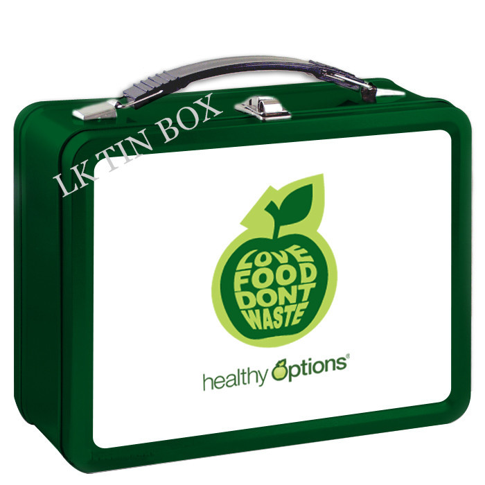 Food Storage Apple Printed Lunch Tin Box With Plastic Handle / Metal Lock
