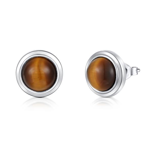 Wedding 925 Silver Gemstone Rings Round Shape Engagement Tiger'S Eye Rings