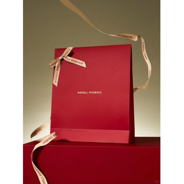 Luxury Gift Bag Premium Red Gold Branded Packaging Satin Ribbon Handle Luxury Brand Presentation
