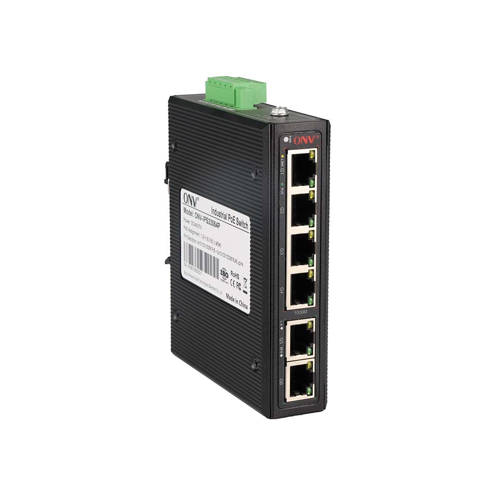 6-port Gigabit Industrial PoE Switch with 30W per Port and DIN Rail Mountable